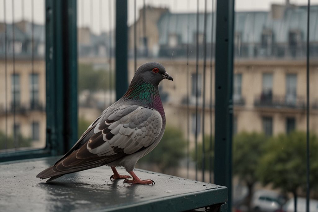 un pigeon posé sur un toit à paris
